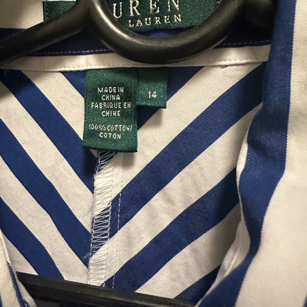 Ralph Lauren white & blue striped sleeveless button up blouse sz-14 - Picture 3 of 10